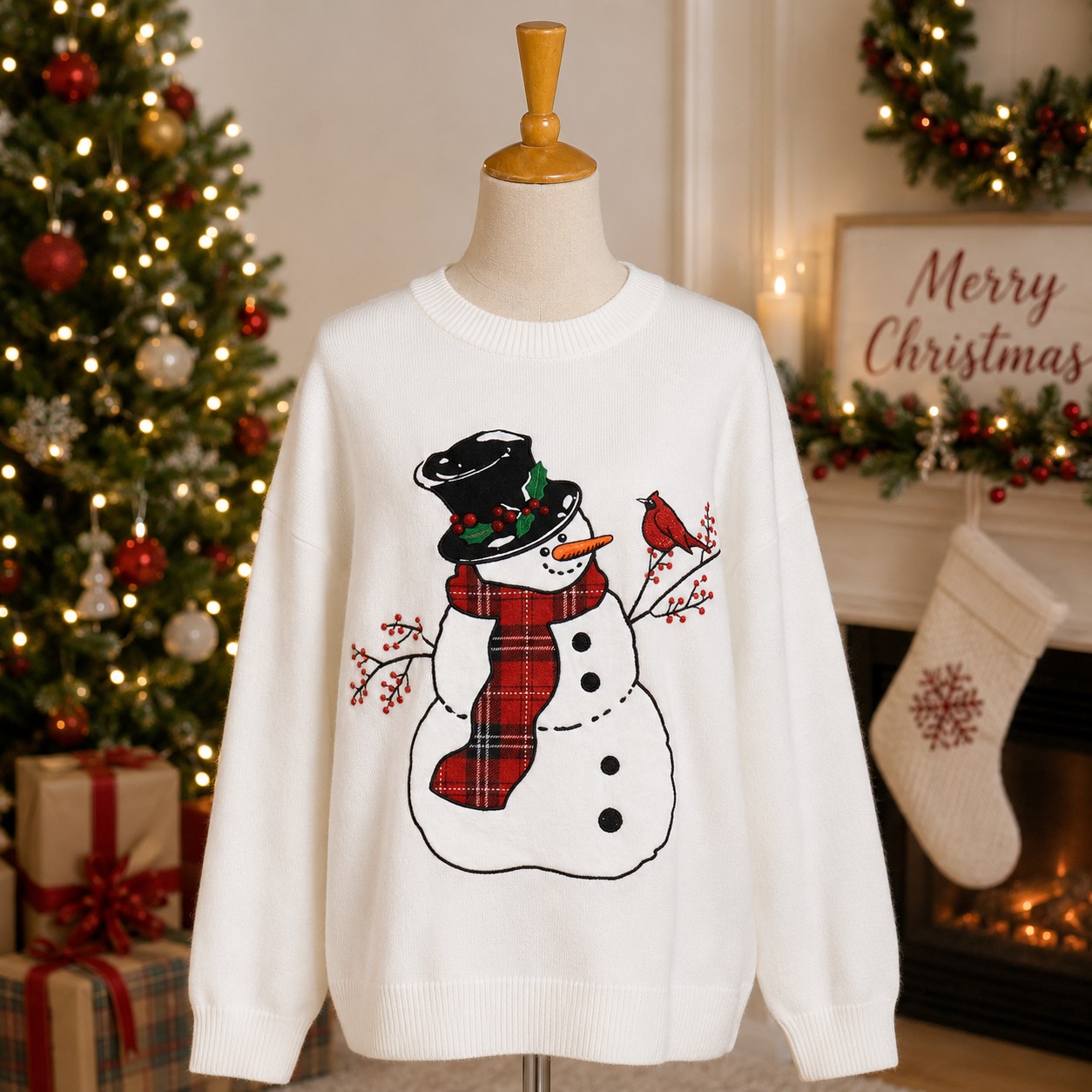 Snowman Embroidered Sweater
